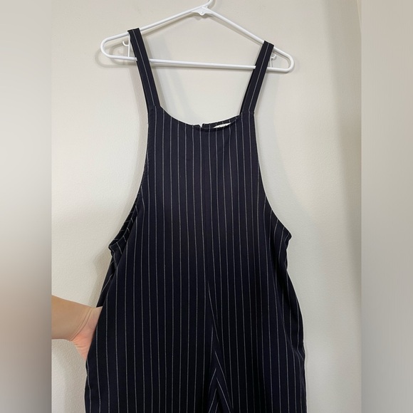 Navy Pinstripe Jumpsuit Navy Blue White Striped Romper Size M - Picture 6 of 14